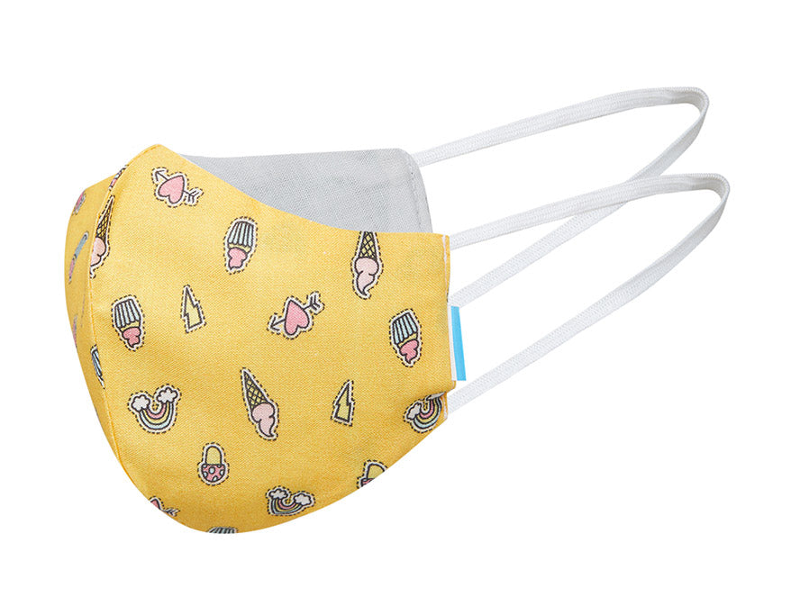Welspun 2Ply Reusable Face Mask 100% Cotton Face Mask-Yellow/Grey/Tea