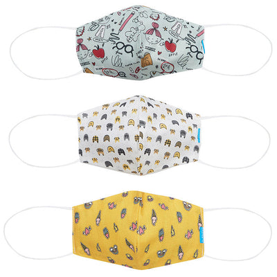 Welspun 2Ply Reusable Face Mask 100% Cotton Face Mask-Yellow/Grey/Tea