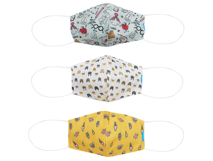 Welspun 2Ply Reusable Face Mask 100% Cotton Face Mask-Yellow/Grey/Tea