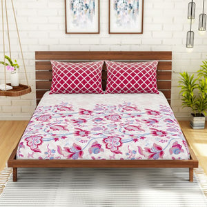 Floral Pink 100% Cotton Queen Fitted Sheet - Atrium By Spaces