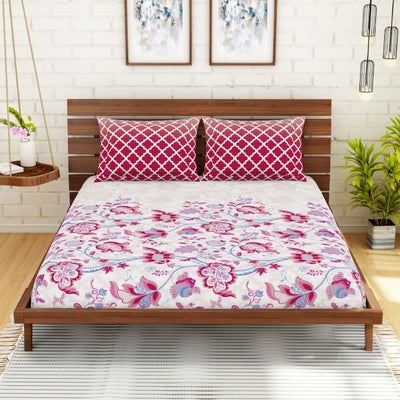 Floral Pink 100% Cotton Queen Fitted Sheet - Atrium By Spaces