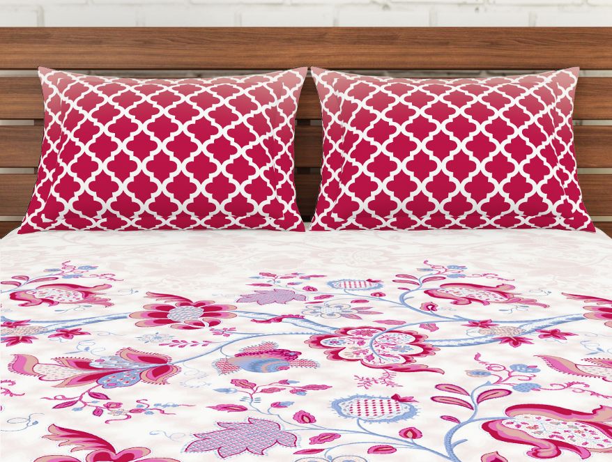 Floral Pink 100% Cotton Queen Fitted Sheet - Atrium By Spaces
