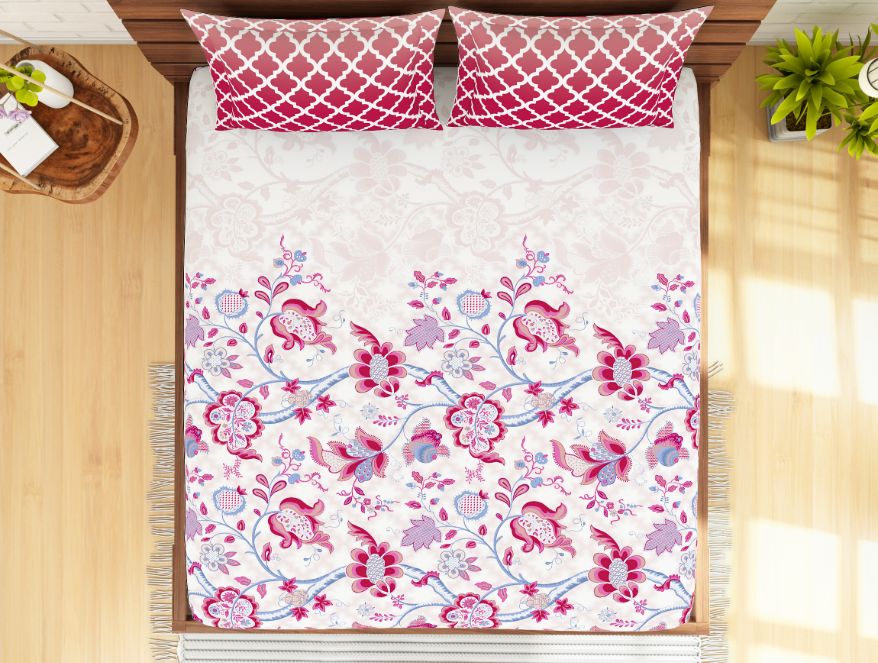 Floral Pink 100% Cotton Queen Fitted Sheet - Atrium By Spaces