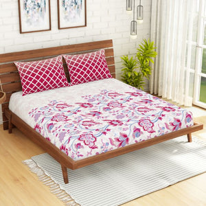 Floral Pink 100% Cotton Queen Fitted Sheet - Atrium By Spaces