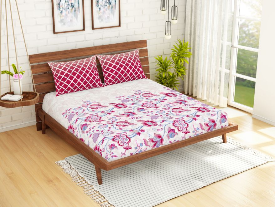 Floral Pink 100% Cotton Queen Fitted Sheet - Atrium By Spaces