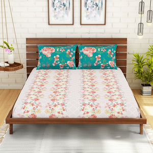 Floral Rose Quartz - Light Pink 100% Cotton Queen Fitted Sheet - Atrium By Spaces