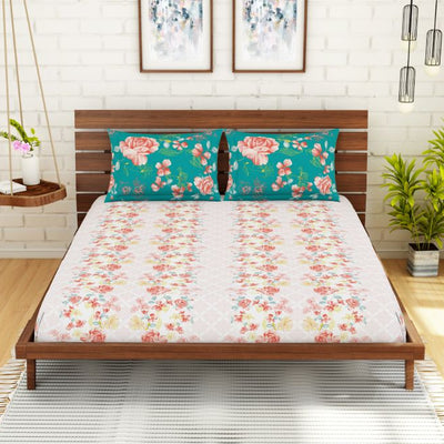 Floral Rose Quartz - Light Pink 100% Cotton Queen Fitted Sheet - Atrium By Spaces