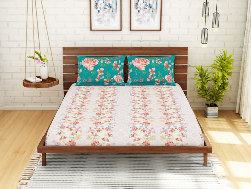 Floral Rose Quartz - Light Pink 100% Cotton Queen Fitted Sheet - Atrium By Spaces