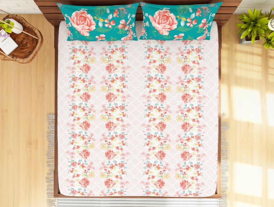 Floral Rose Quartz - Light Pink 100% Cotton Queen Fitted Sheet - Atrium By Spaces