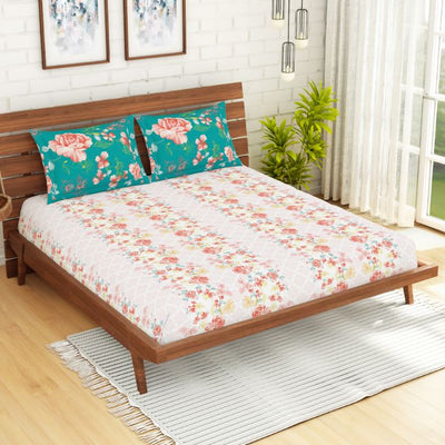 Floral Rose Quartz - Light Pink 100% Cotton Queen Fitted Sheet - Atrium By Spaces