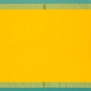 Yellow Handloom Bengal Cotton Saree With Turquoise Border