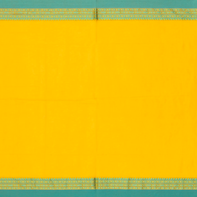 Yellow Handloom Bengal Cotton Saree With Turquoise Border