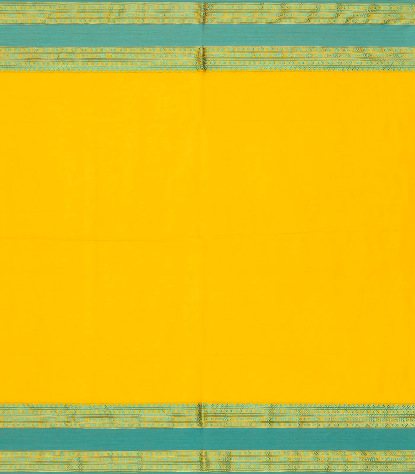 Yellow Handloom Bengal Cotton Saree With Turquoise Border