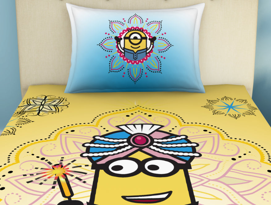 Universal Masala Minions Yellow 100% Cotton Single Bedsheet - By Spaces