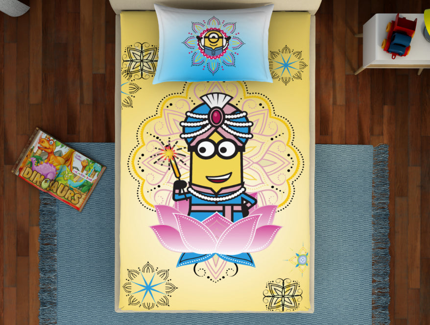 Universal Masala Minions Yellow 100% Cotton Single Bedsheet - By Spaces