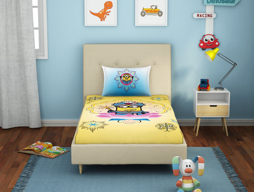Universal Masala Minions Yellow 100% Cotton Single Bedsheet - By Spaces