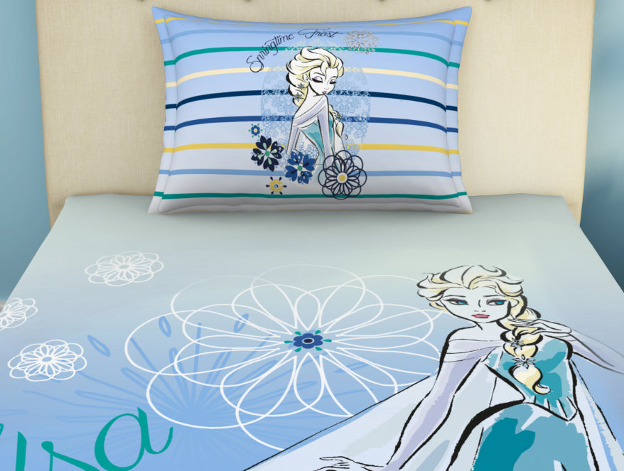 Disney Frozen Light Blue 100% Cotton Single Bedsheet - By Spaces