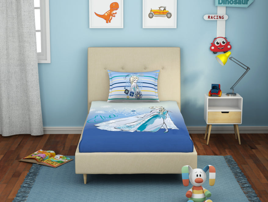 Disney Frozen Light Blue 100% Cotton Single Bedsheet - By Spaces