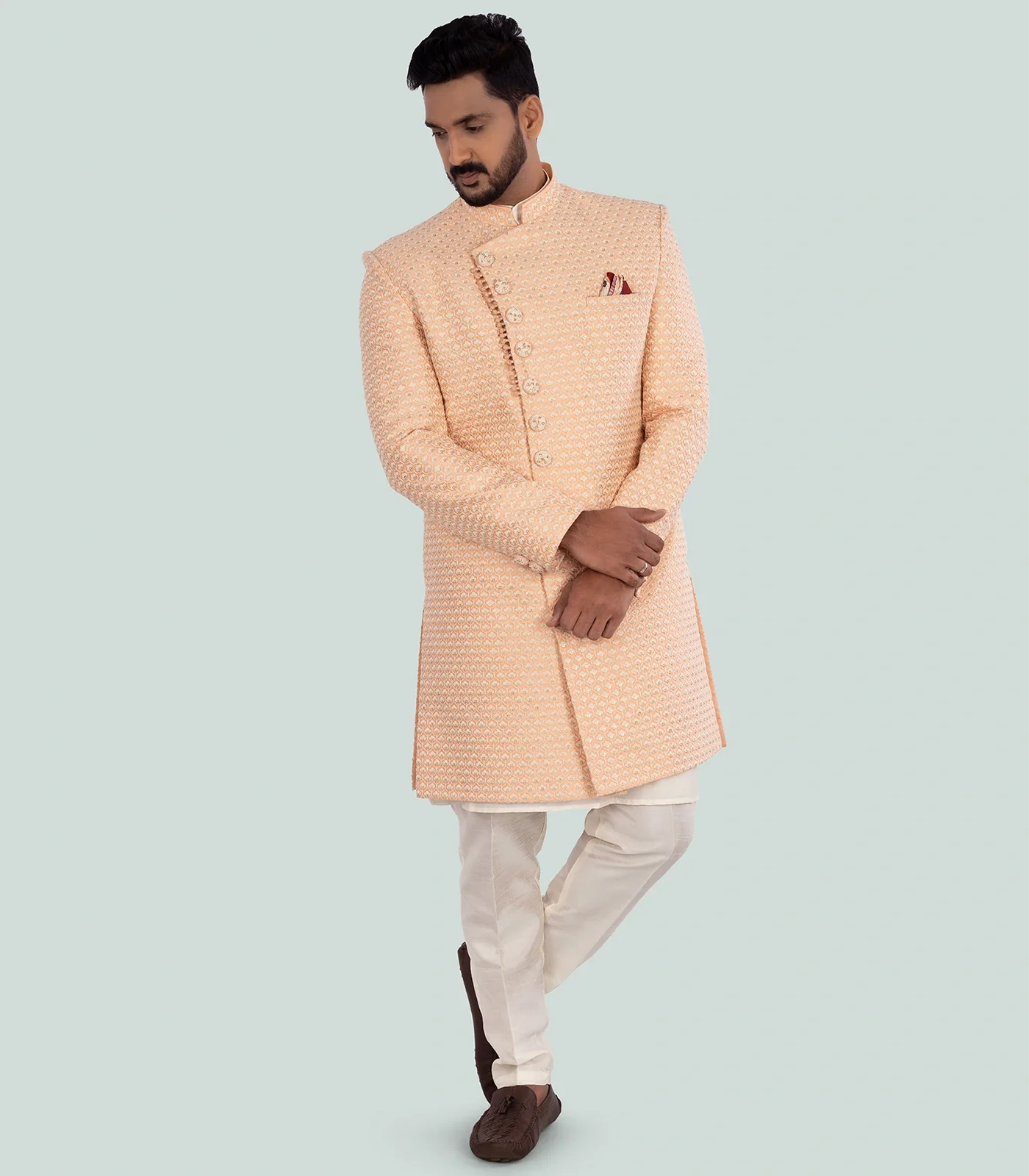 Peach Indo Western Set-Peach-42