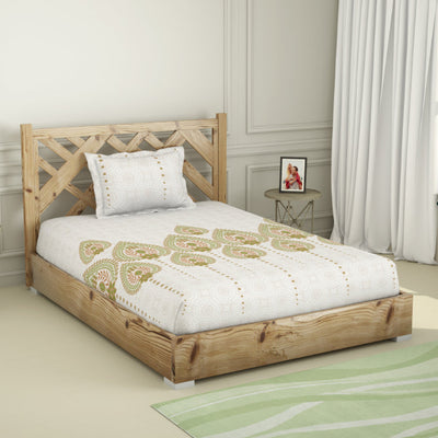 Ornate Palm - Light Green 100% Cotton Single Bedsheet - Atrium By Spaces