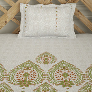 Ornate Palm - Light Green 100% Cotton Single Bedsheet - Atrium By Spaces