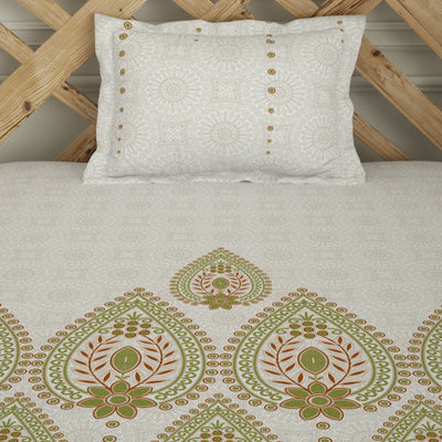 Ornate Palm - Light Green 100% Cotton Single Bedsheet - Atrium By Spaces