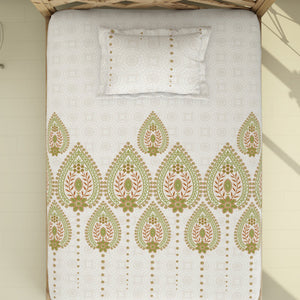 Ornate Palm - Light Green 100% Cotton Single Bedsheet - Atrium By Spaces