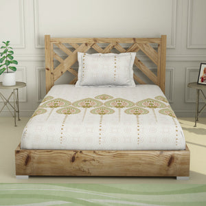Ornate Palm - Light Green 100% Cotton Single Bedsheet - Atrium By Spaces