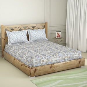 Geometric Ink Blue - Dark Blue 100% Cotton Double Bedsheet - Atrium Plus By Spaces