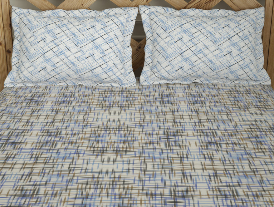 Geometric Ink Blue - Dark Blue 100% Cotton Double Bedsheet - Atrium Plus By Spaces