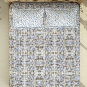 Geometric Ink Blue - Dark Blue 100% Cotton Double Bedsheet - Atrium Plus By Spaces