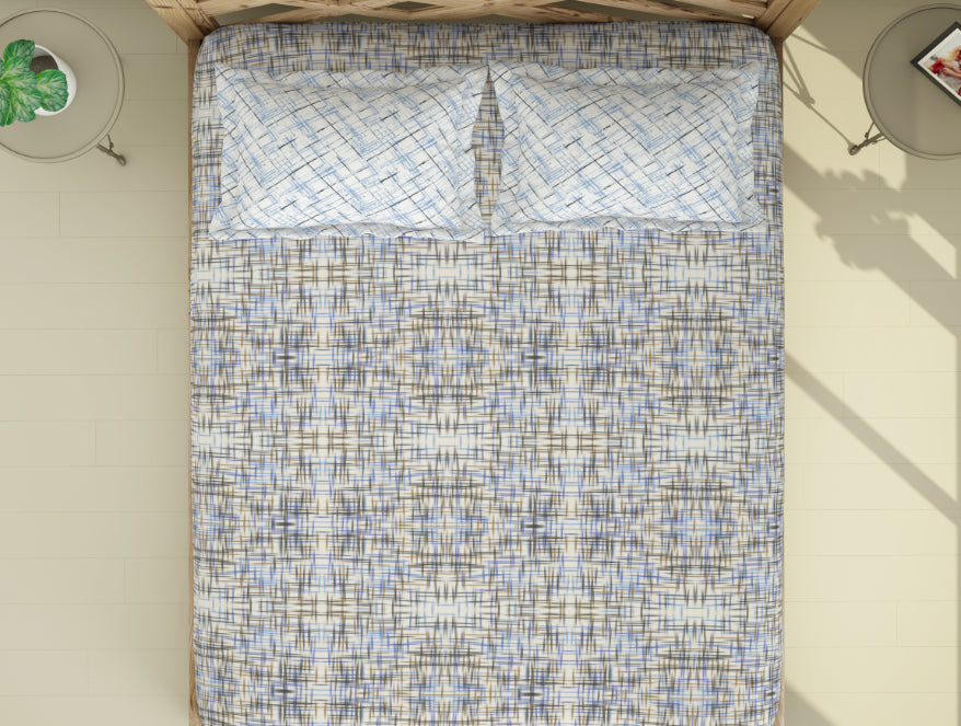 Geometric Ink Blue - Dark Blue 100% Cotton Double Bedsheet - Atrium Plus By Spaces