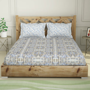 Geometric Ink Blue - Dark Blue 100% Cotton Double Bedsheet - Atrium Plus By Spaces