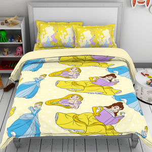 Disney Princess Yellow 100% Cotton Double Bedsheet - By Spaces