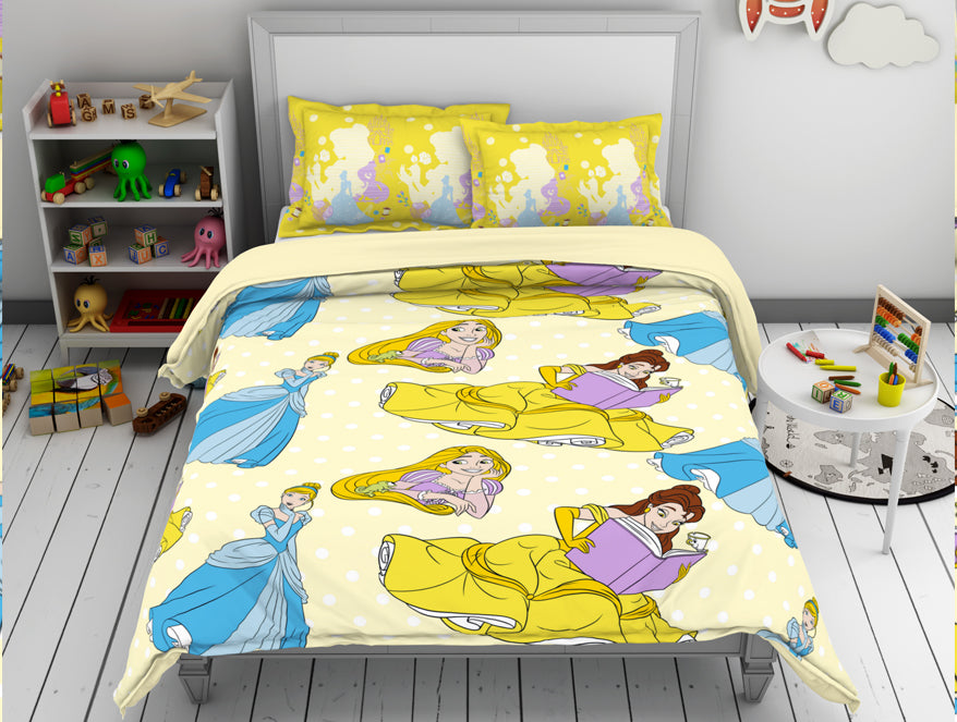 Disney Princess Yellow 100% Cotton Double Bedsheet - By Spaces