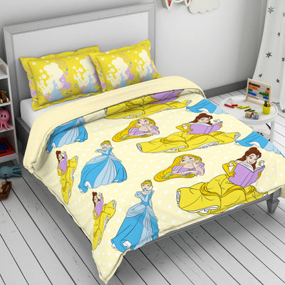 Disney Princess Yellow 100% Cotton Double Bedsheet - By Spaces