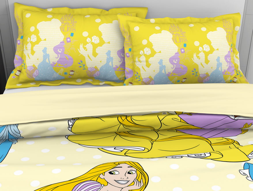 Disney Princess Yellow 100% Cotton Double Bedsheet - By Spaces