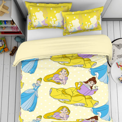 Disney Princess Yellow 100% Cotton Double Bedsheet - By Spaces