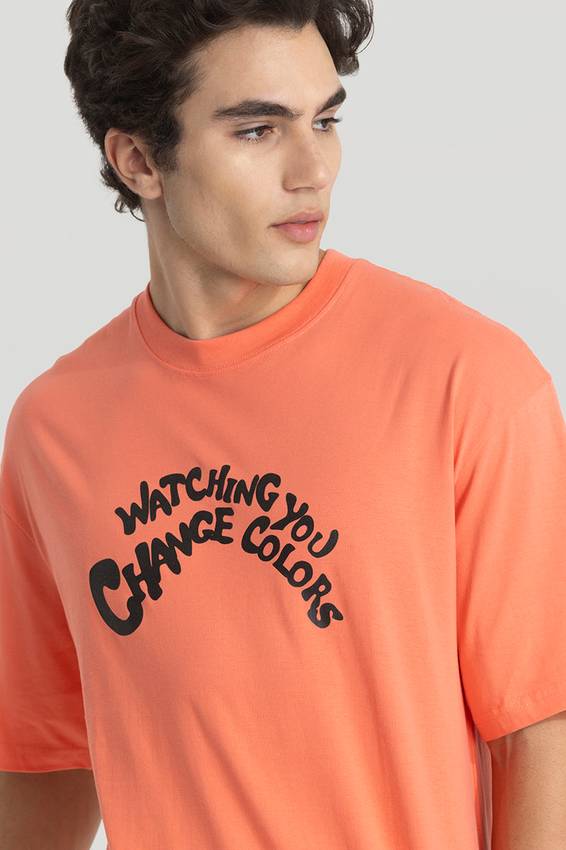 Watching You Orange Oversized T-Shirt