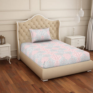 Ornate Orange/Sage Cotton Rich Single Bedsheet - 2-In-1 By Welspun