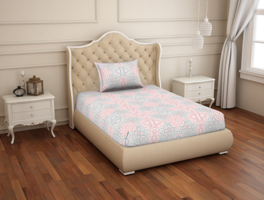 Ornate Orange/Sage Cotton Rich Single Bedsheet - 2-In-1 By Welspun