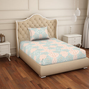 Ornate Orange/Sage Cotton Rich Single Bedsheet - 2-In-1 By Welspun