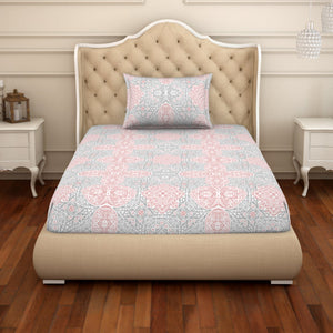 Ornate Orange/Sage Cotton Rich Single Bedsheet - 2-In-1 By Welspun