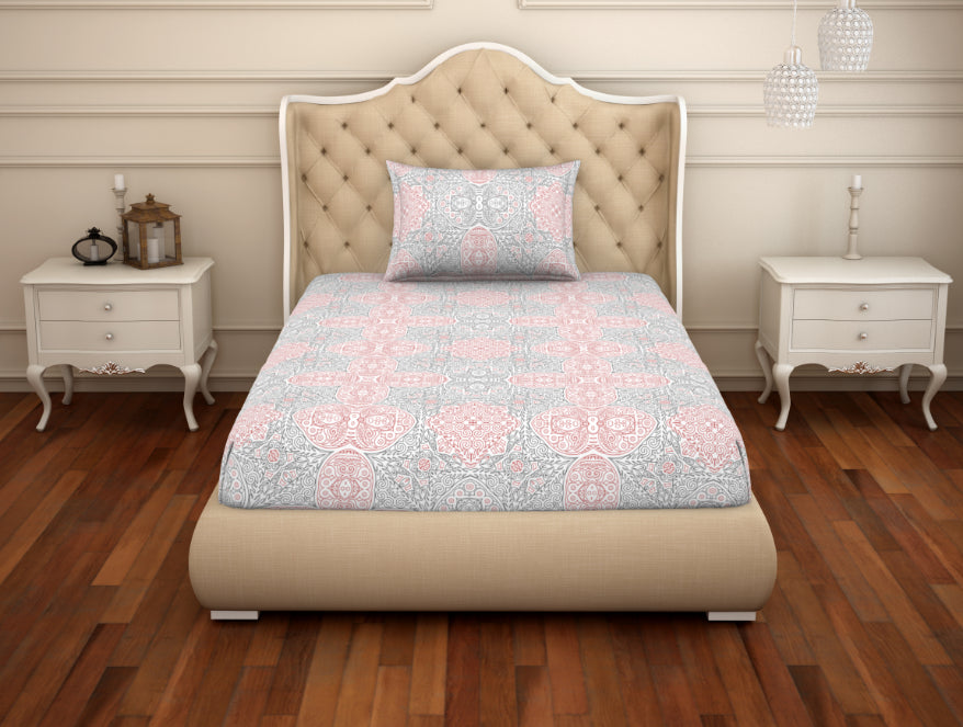 Ornate Orange/Sage Cotton Rich Single Bedsheet - 2-In-1 By Welspun