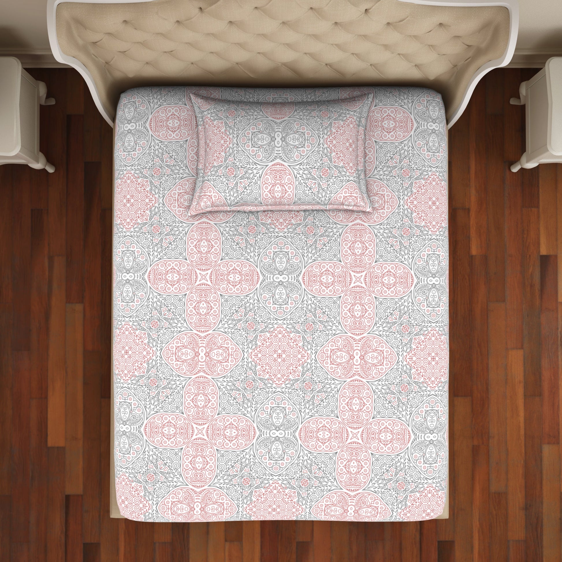 Ornate Orange/Sage Cotton Rich Single Bedsheet - 2-In-1 By Welspun