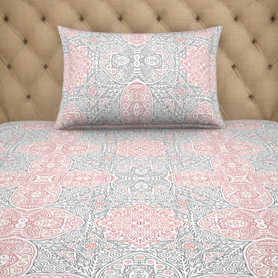 Ornate Orange/Sage Cotton Rich Single Bedsheet - 2-In-1 By Welspun