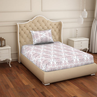 Ornate Slate/Red - Grey Cotton Rich Single Bedsheet - 2-In-1 By Welspun