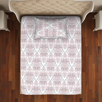 Ornate Slate/Red - Grey Cotton Rich Single Bedsheet - 2-In-1 By Welspun