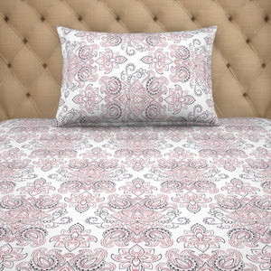 Ornate Slate/Red - Grey Cotton Rich Single Bedsheet - 2-In-1 By Welspun