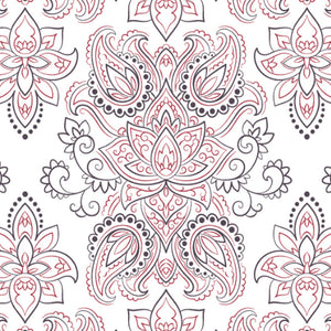 Ornate Slate/Red - Grey Cotton Rich Single Bedsheet - 2-In-1 By Welspun